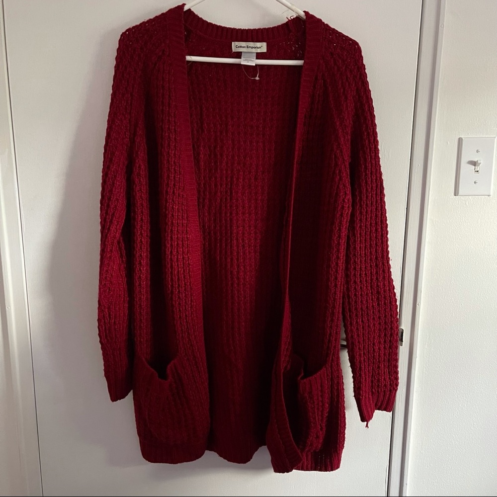 burgundy knit cardigan